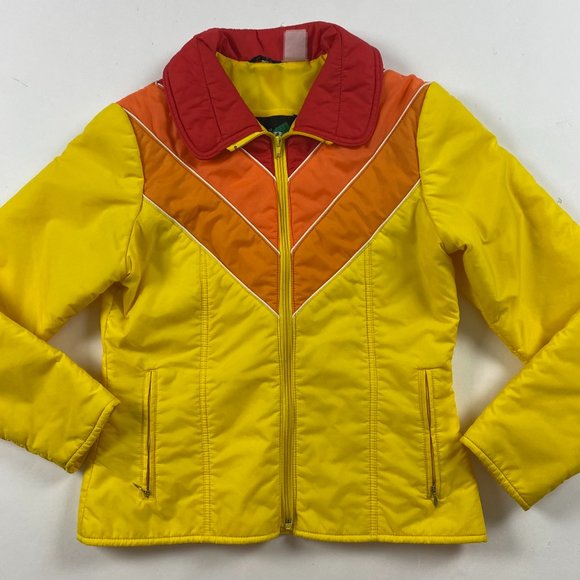 Aspen Jackets & Blazers - Vintage 70s Aspen Ski Wear Jacket Women's Medium Neon Color Block Yellow Orange